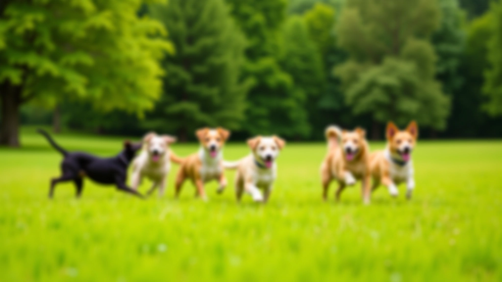 Off-leash park with dogs playing together