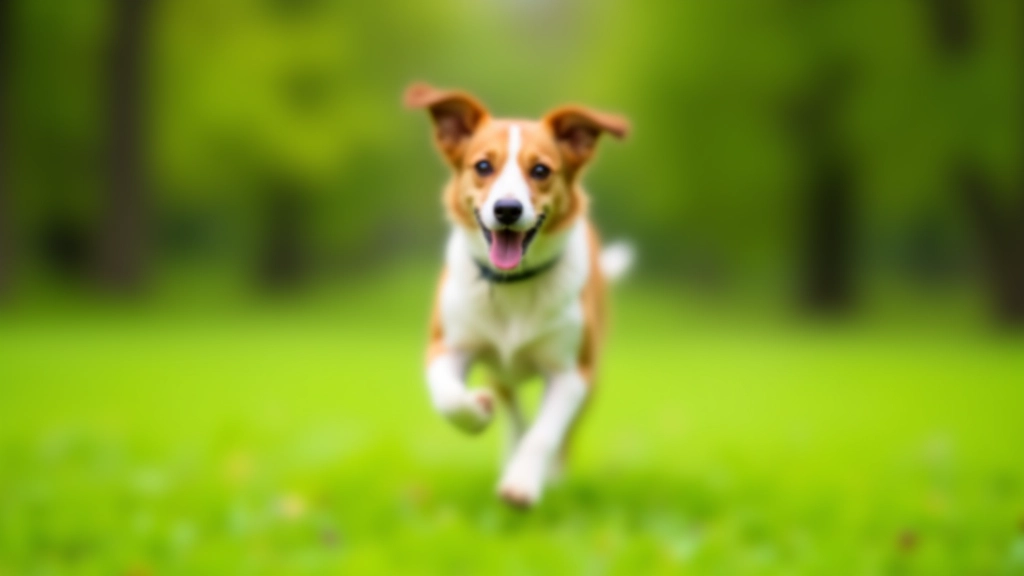 Dog playing freely in a spacious green park with trees and natural landscape