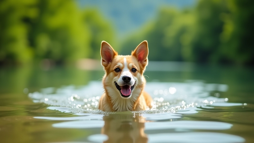 Dog swimming in clear water